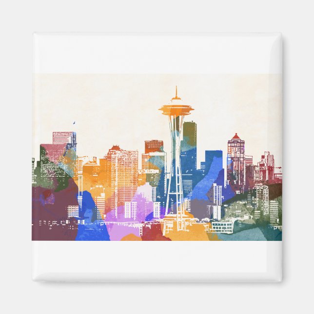 Colorful Seattle Skyline Magnet (Front)