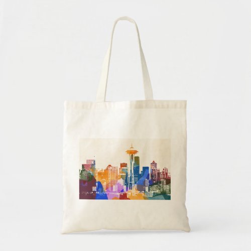 Colorful Seattle Skyline Tote Bag