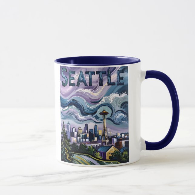 Colorful Seattle Skyline Van Gogh Cityscape Travel Mug (Right)
