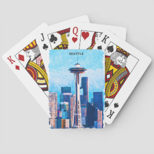 Colorful Seattle Washington Cityscape Poker Cards