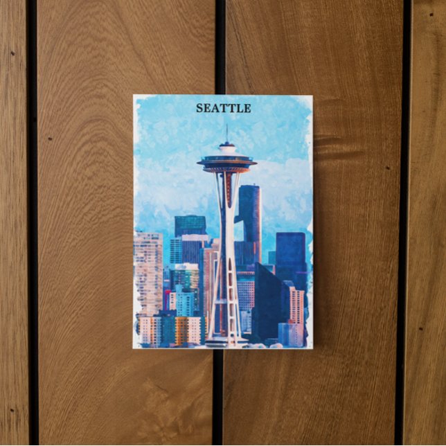 Colorful Seattle Washington Cityscape Postcard (Seattle USA postcard)
