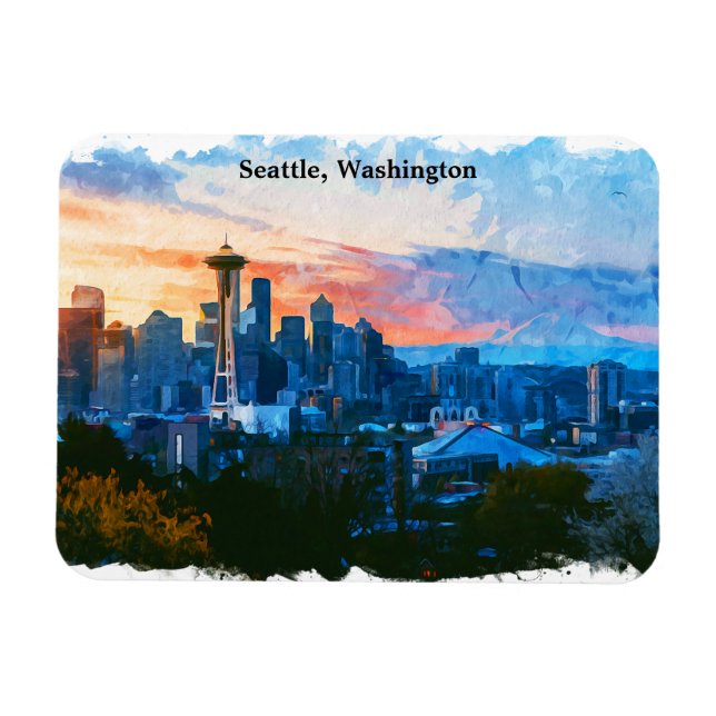 Colorful Seattle Washington Skyline Magnet (Horizontal)