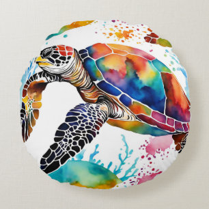 Colorful Seaturtle Art Round Pillow