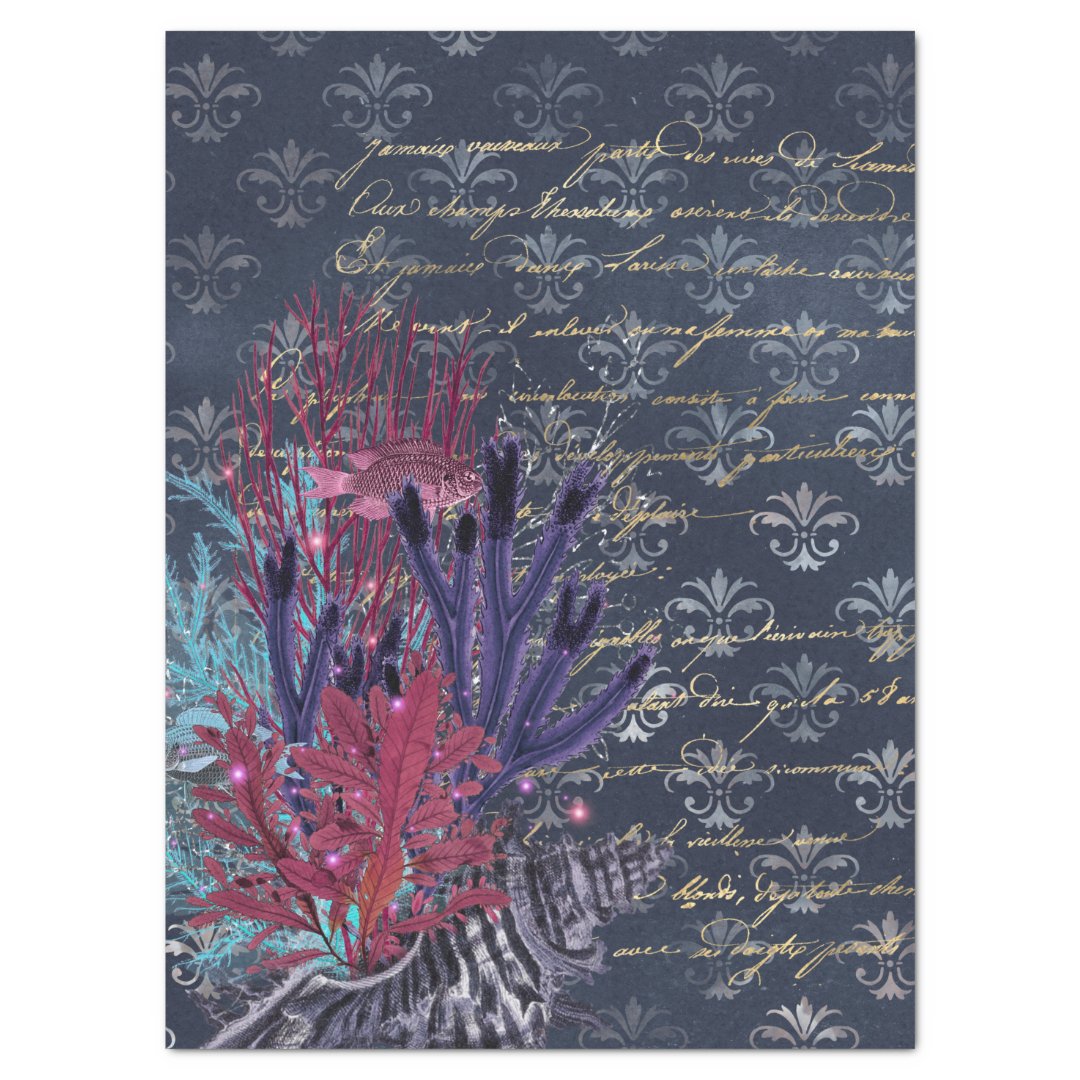 Colorful Seaweed and Fish on Blue Decoupage Tissue Paper Zazzle