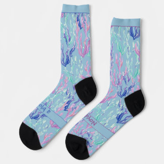 Colorful Seaweed, Text on Blue Socks