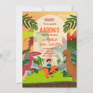 Colorful Second Birthday Dinosaur Adventure Party Invitation