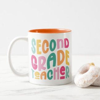 Colorful Second Grade Teacher Two-Tone Coffee Mug