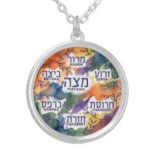 Colorful Seder Plate Pendant, Gift for Passover Silver Plated Necklace