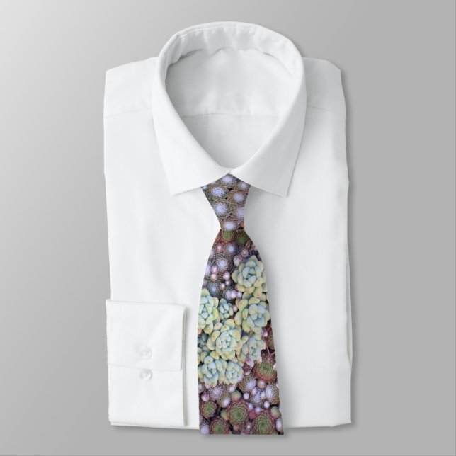 Colorful Sedum and Sempervivum Succulent Neck Tie (Tied)
