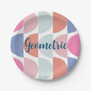 Colorful Semi Circle Abstract Geometric Pattern Paper Plates