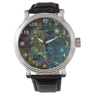 Colorful Semi-Transparent Squares with Stars Watch