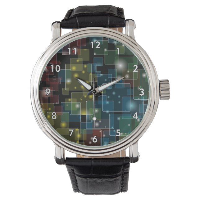 Colorful Semi-Transparent Squares with Stars Watch (Front)