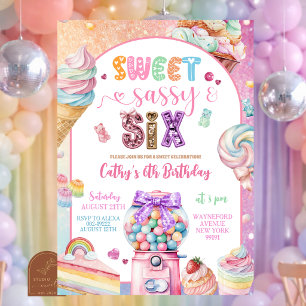Colorful Sequin Pastel Candies 6th Birthday Invita Invitation