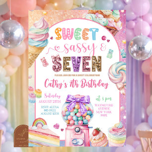 Colorful Sequin Pastel Candies 7th Birthday Invitation