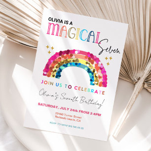 Colorful Sequin Rainbow 7th magical birthday Invitation