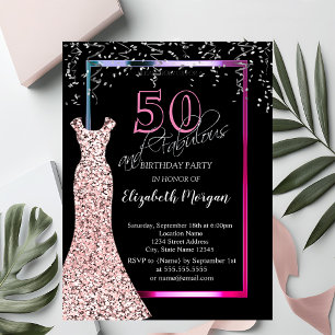 Colorful Sequins Rose Gold Dress 50th Birthday Invitation