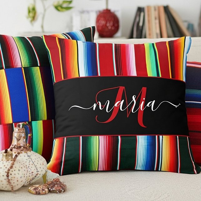 colorful serape stripes personalized throw pillow (Creator Uploaded)