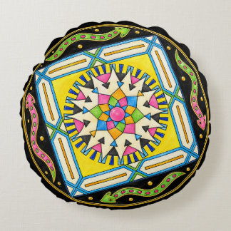 Colorful Serpent Mandala – Hand Drawn Runde Kissen Round Pillow