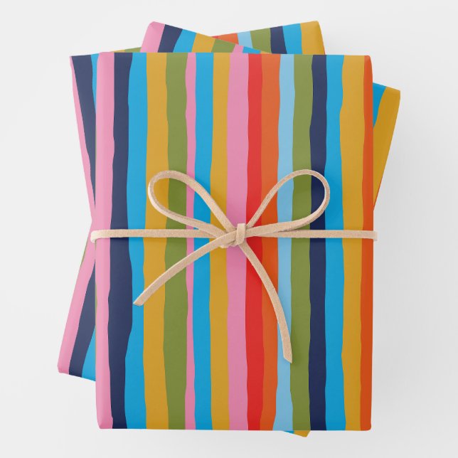 Colorful Serrate Stripes Bold Vertical Pattern Wrapping Paper Sheets (In situ)