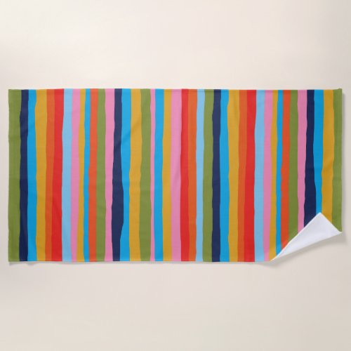 Colorful Serrate Stripes Painted Boho Pattern Beach Towel