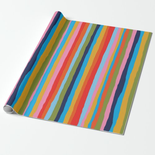 Colorful Serrate Stripes Painted Boho Pattern Wrapping Paper