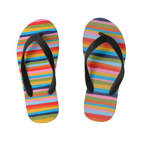 Colorful Serrate Stripes Pattern Kids Flip Flops