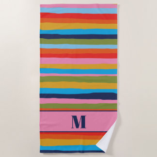 Colorful Serrate Stripes Pattern with Initial Beach Towel