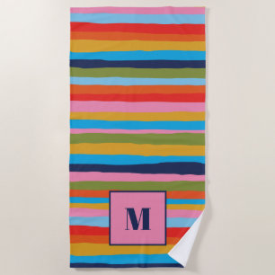 Colorful Serrate Stripes Pattern with Initial Beach Towel