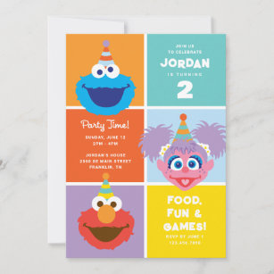 Colorful Sesame Street Characters   Birthday Invitation