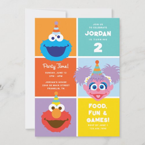 Colorful Sesame Street Characters  Birthday Invitation