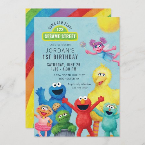Colorful Sesame Street Illustration Birthday Party Invitation
