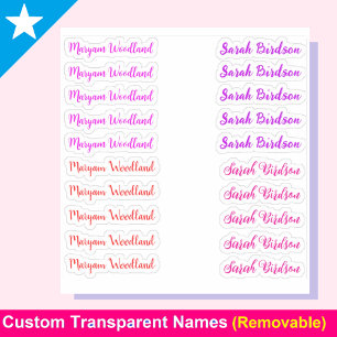 Colorful Set of 20 Tags, Transparent Name Stickers