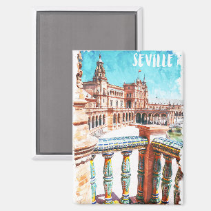 Colorful Sevilla Spain Architecture Watercolor Magnet
