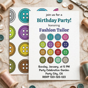 Colorful Sewing Buttons Fashion Tailor Birthday Invitation