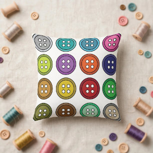 Colorful Sewing Buttons Fashion Tailor Throw Pillow