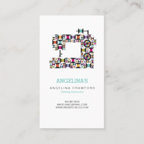 Colorful Sewing Machine Quilt Pattern Business Card