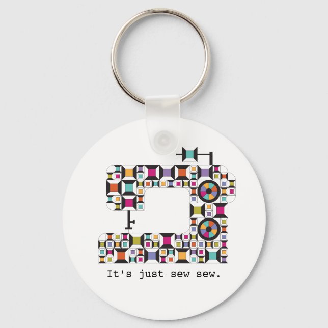 Colorful Sewing Machine Quilt Pattern Keychain (Front)