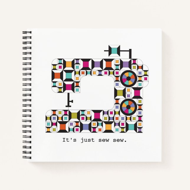 Colorful Sewing Machine Quilt Pattern Notebook (Front)