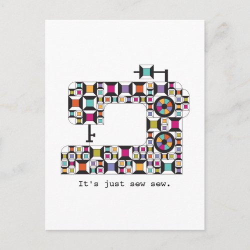 Colorful Sewing Machine Quilt Pattern Postcard