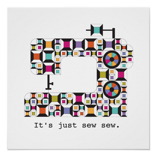Colorful Sewing Machine Quilt Pattern Poster (Front)