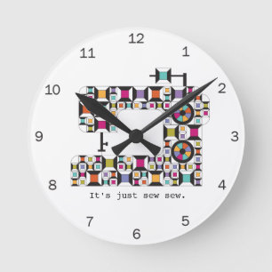 Colorful Sewing Machine Quilt Pattern Round Clock