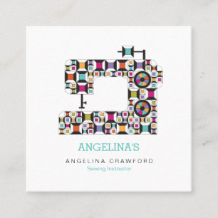 Colorful Sewing Machine Quilt Pattern Square Business Card