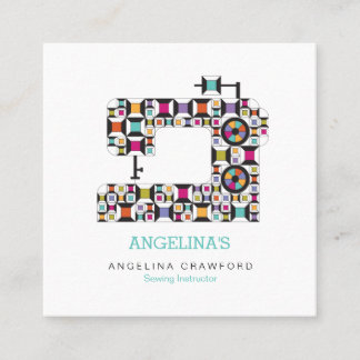 Colorful Sewing Machine Quilt Pattern Square Business Card
