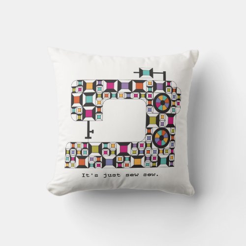 Colorful Sewing Machine Quilt Pattern Throw Pillow