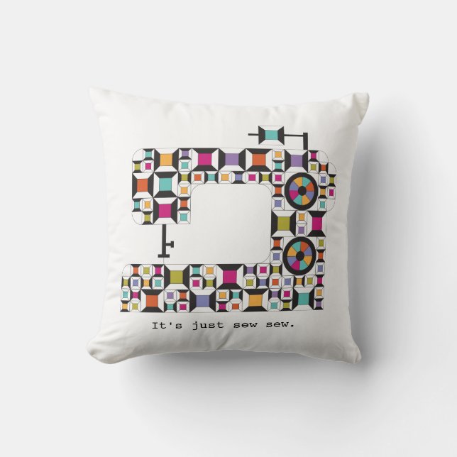 Colorful Sewing Machine Quilt Pattern Throw Pillow (Front)