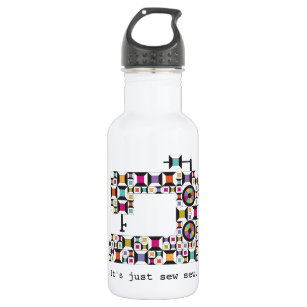 Colorful Sewing Machine Quilt Pattern Water Bottle