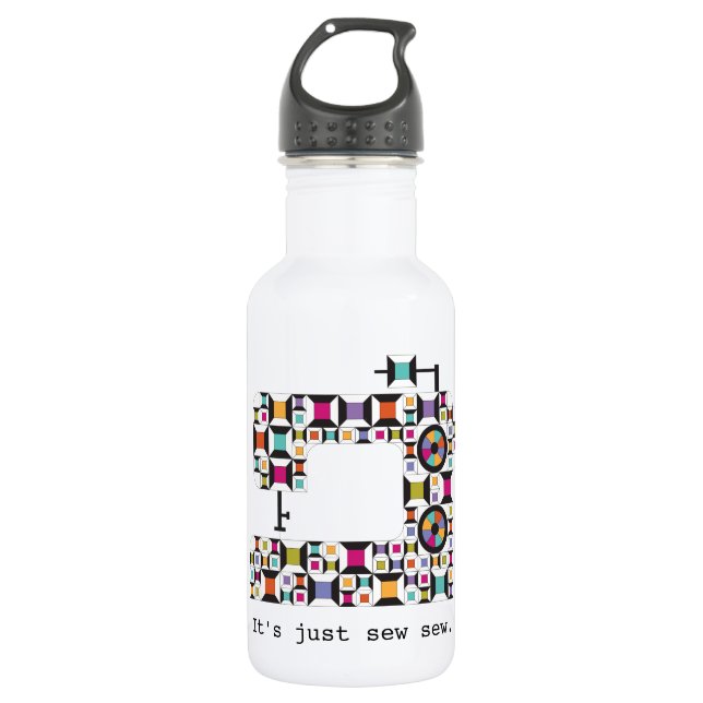 Colorful Sewing Machine Quilt Pattern Water Bottle (Front)