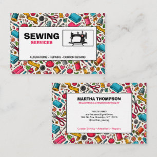 Colorful Sewing Pattern Seamstress Alterations Business Card