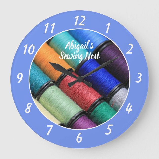 Colorful Sewing Room Personalized Round Clock (Front)