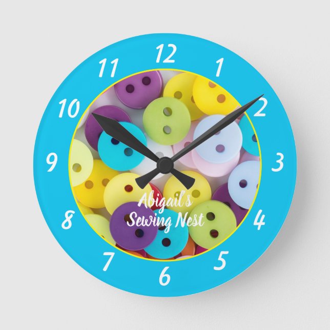 Colorful Sewing Room Personalized Round Clock (Front)